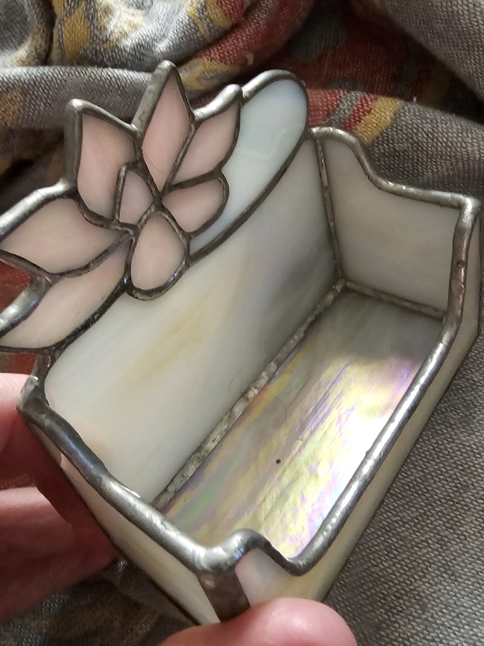 Iridescent Lotus Flower Stained Glass Business Card Holder